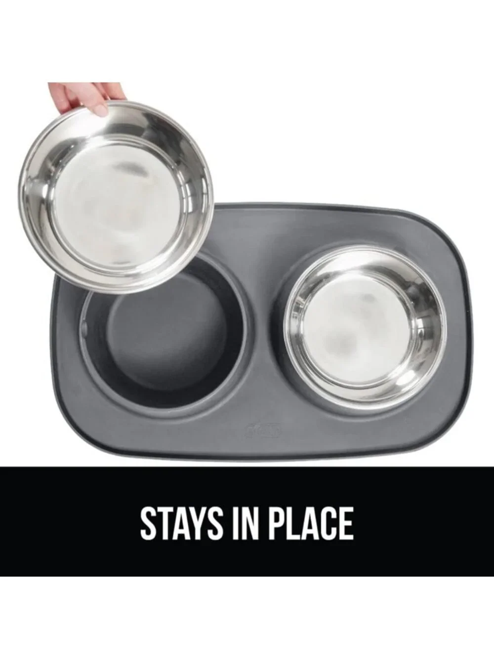 Stainless Steel Dog Bowl Set with Feeding Mat - 1 Cup, Non-Slip Gray Design